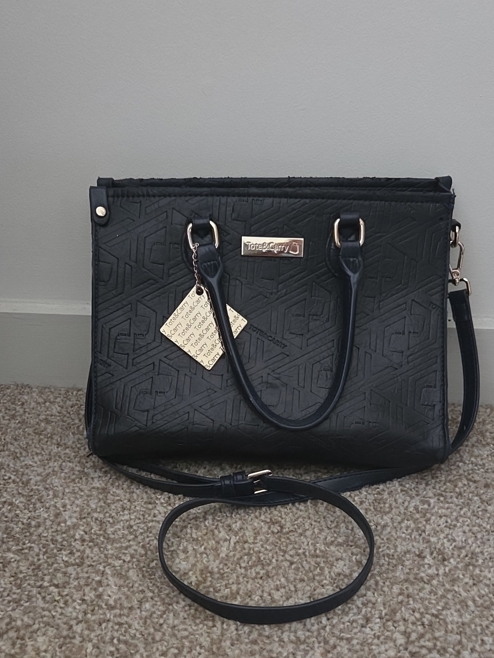 Textured Tote Bag with Detachable Strap